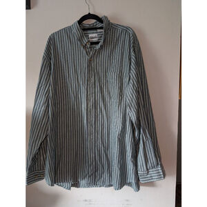 Men's Basic Editions Green & White Striped Casual Button Down Shirt 3XL